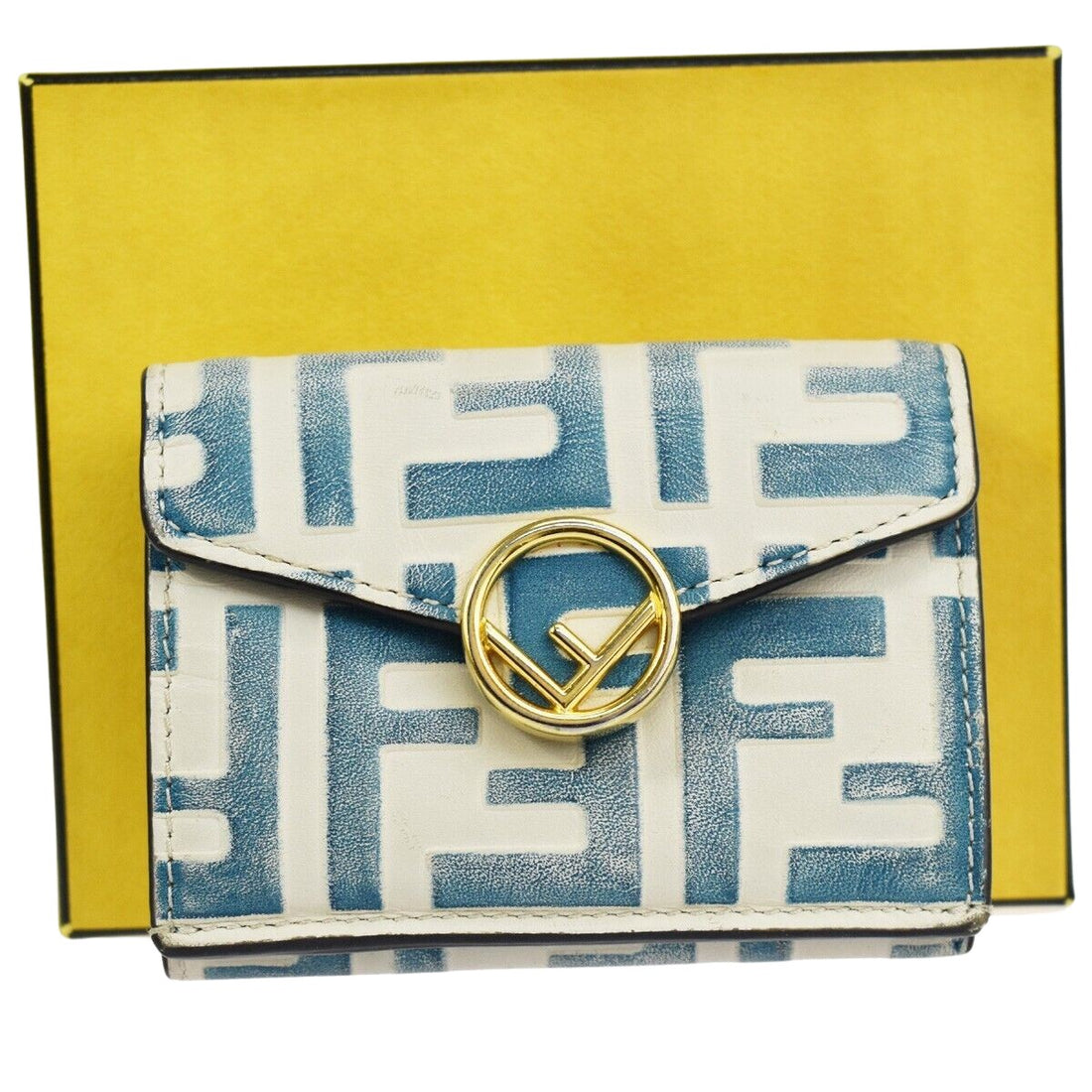 Fendi Micro Trifold Wallet Blue Leather Wallet 