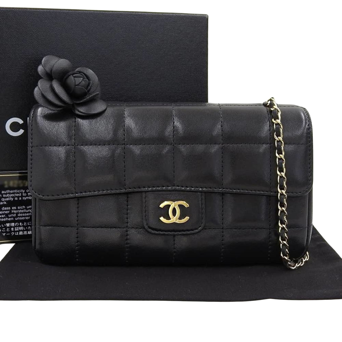 Chanel Camellia Black Leather Shopper Bag