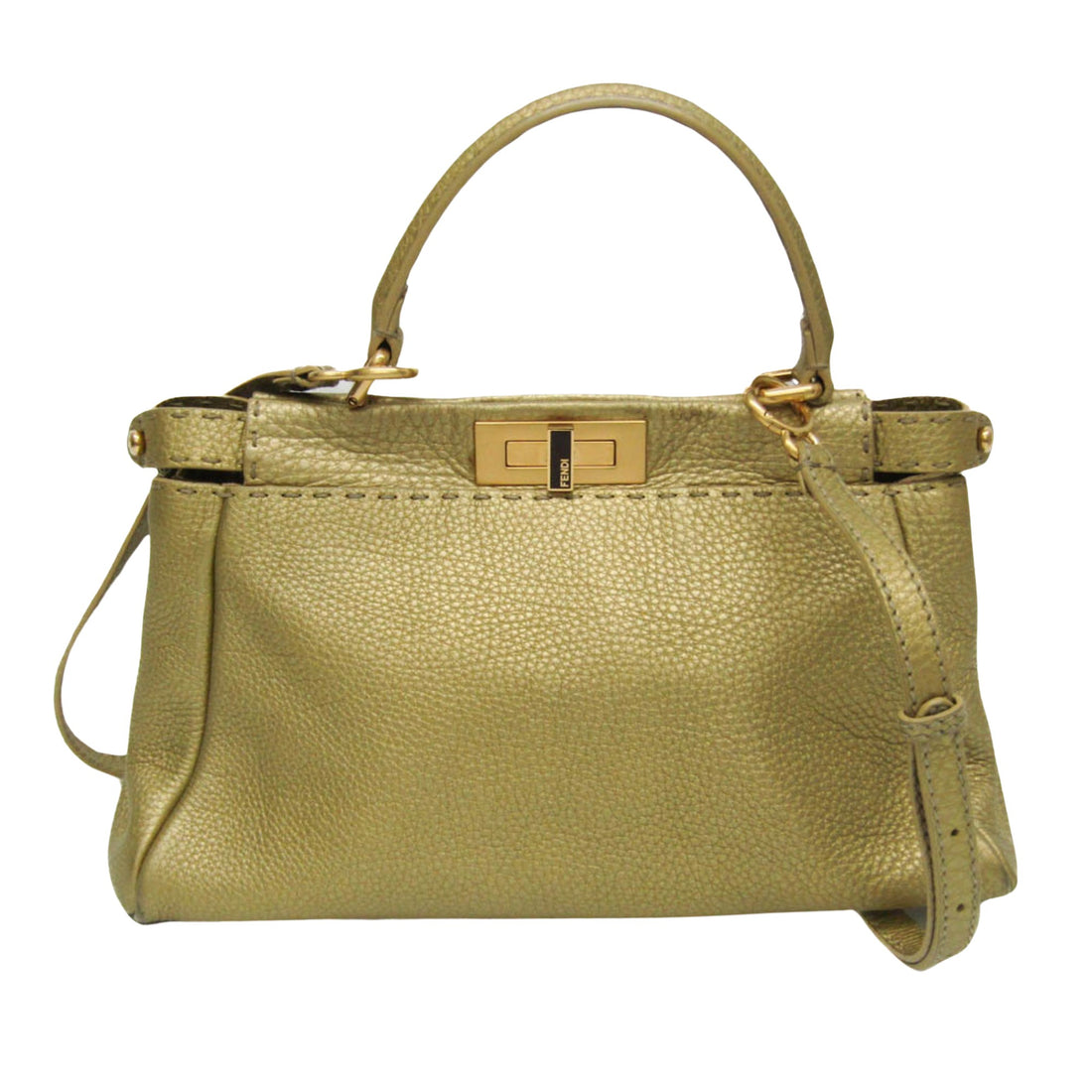 Fendi Peekaboo Gold Leather Shoulder Bag