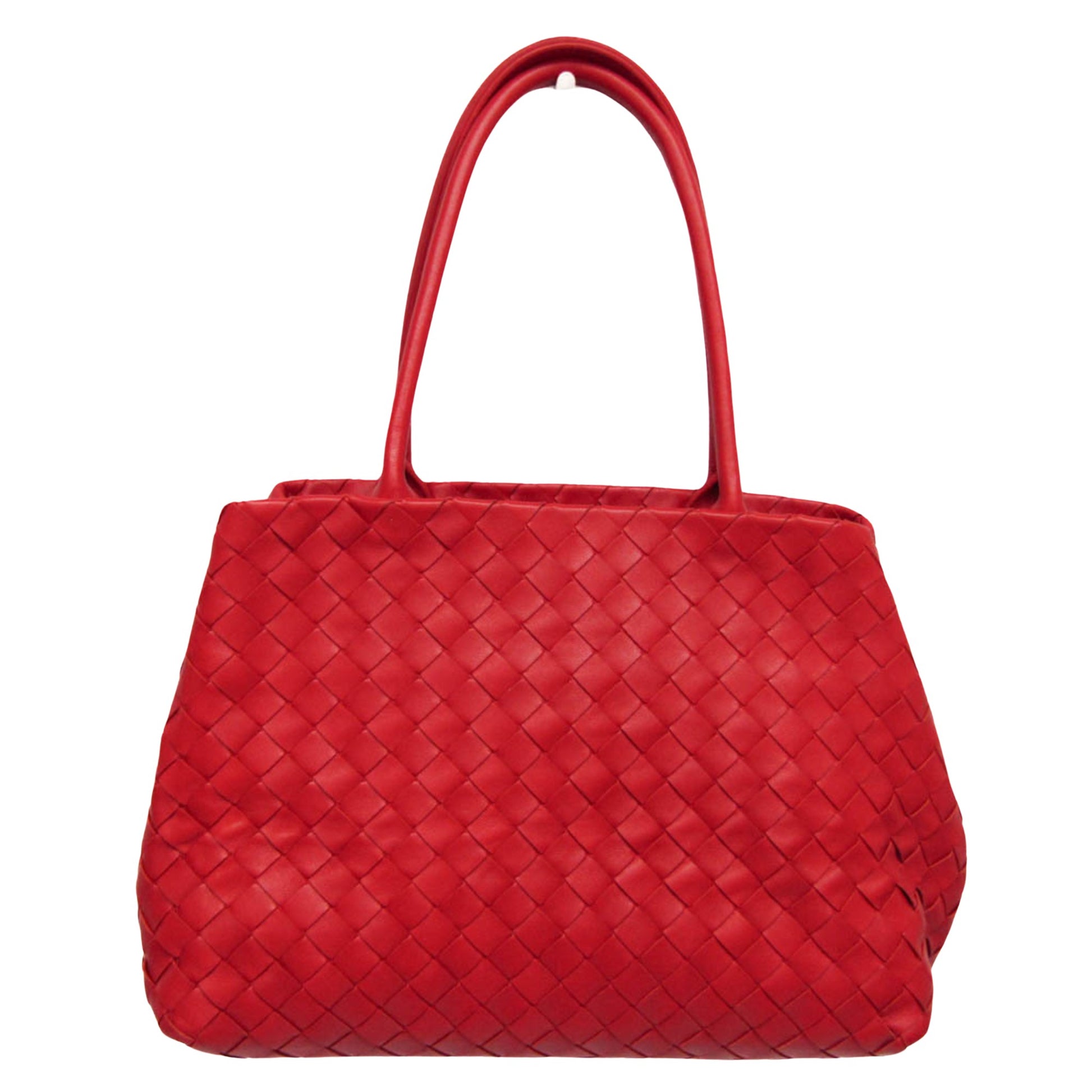 Bottega Veneta Intrecciato Red Leather Tote Bag