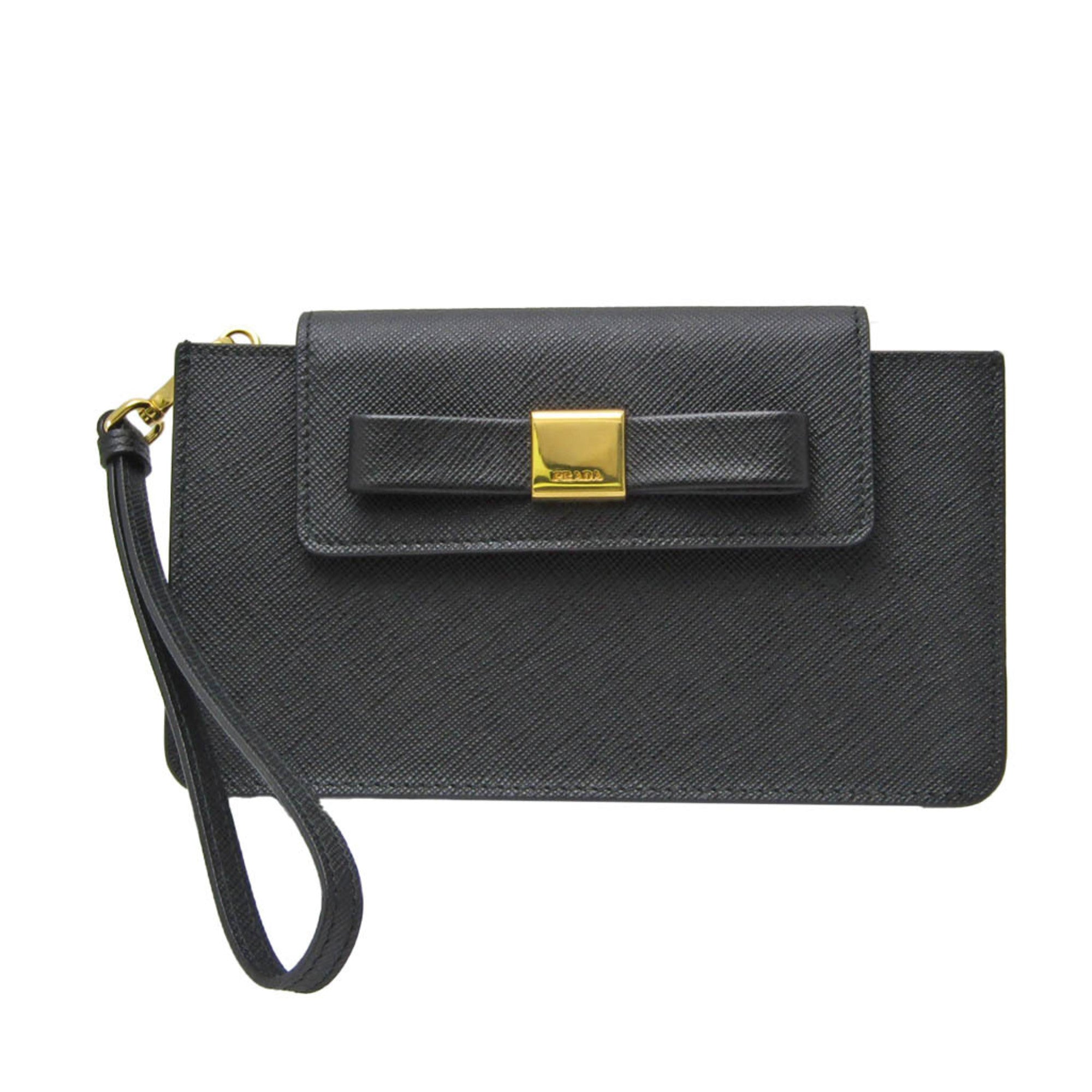 Prada Ribbon Black Leather Clutch Bag