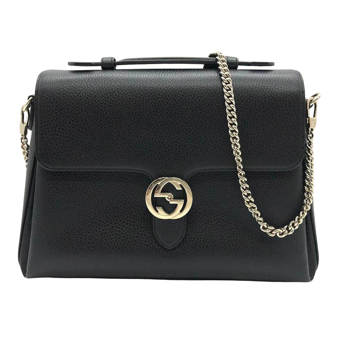 Gucci Interlocking Black Leather Shoulder Bag