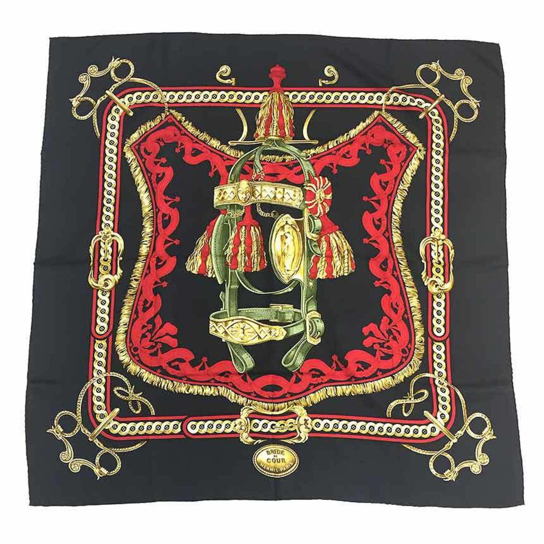 Hermès Carré 90 Black Silk Scarf 