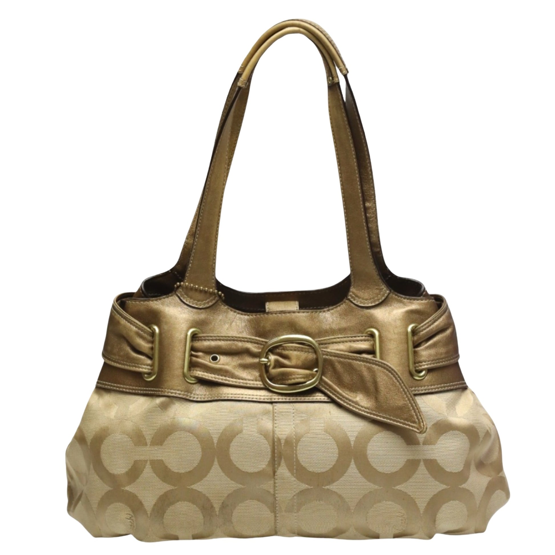 Coach Signature Beige Synthetic Shopper Bag