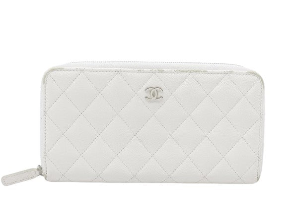 Chanel Long portefeuille zippé White Leather Wallet 