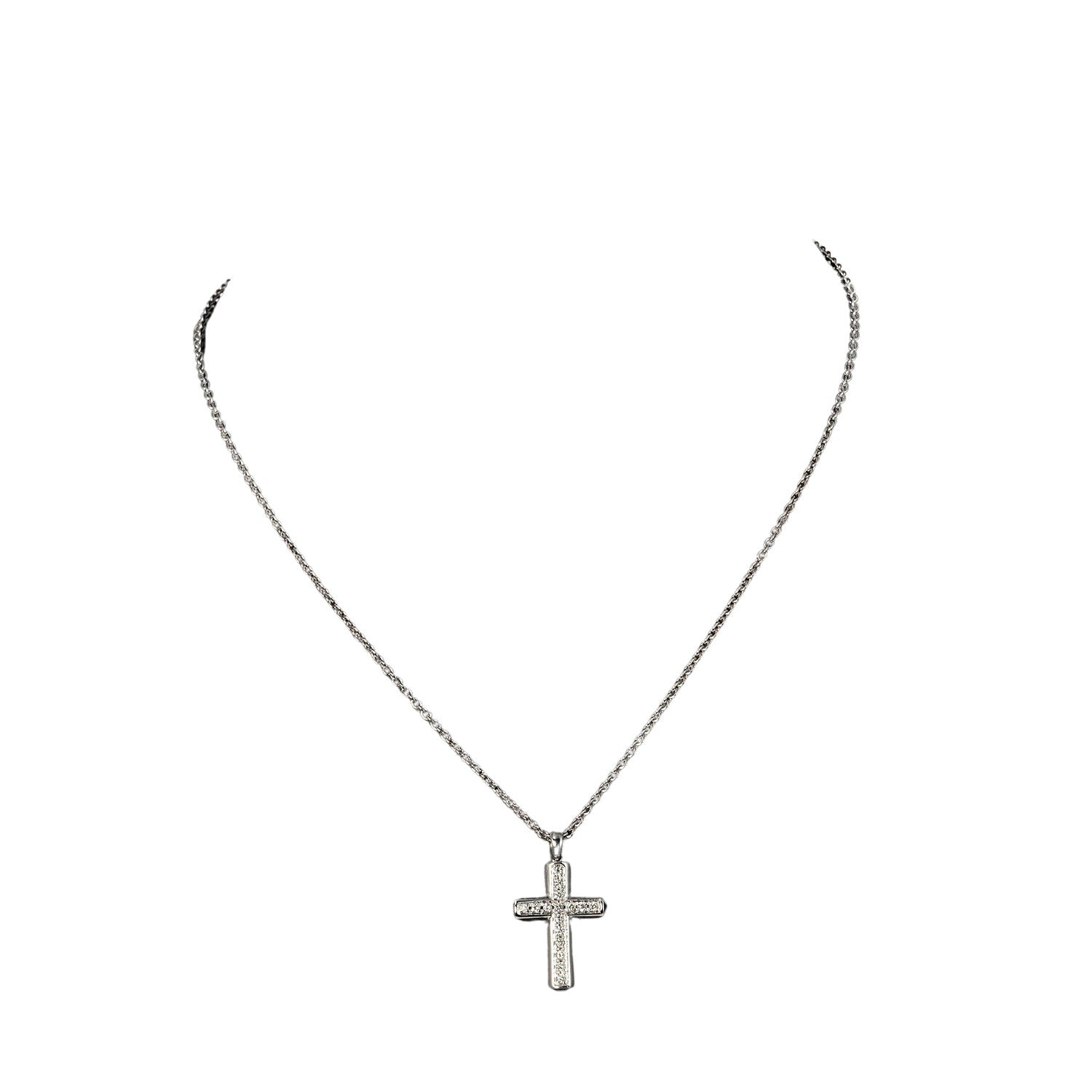 Bulgari Latin Cross Necklace Silver White Gold Necklace 