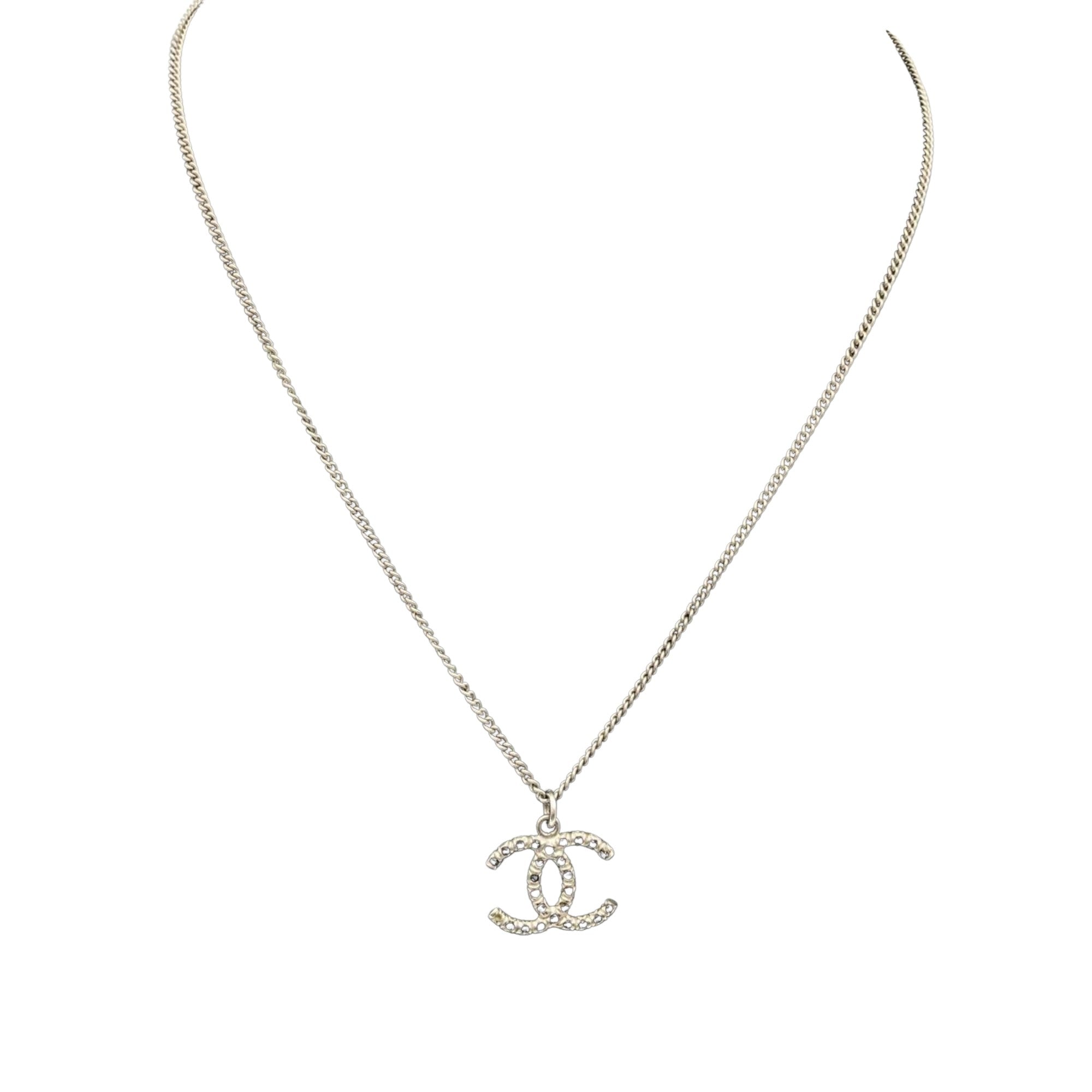 Chanel Logo CC Silver Metal Necklace 