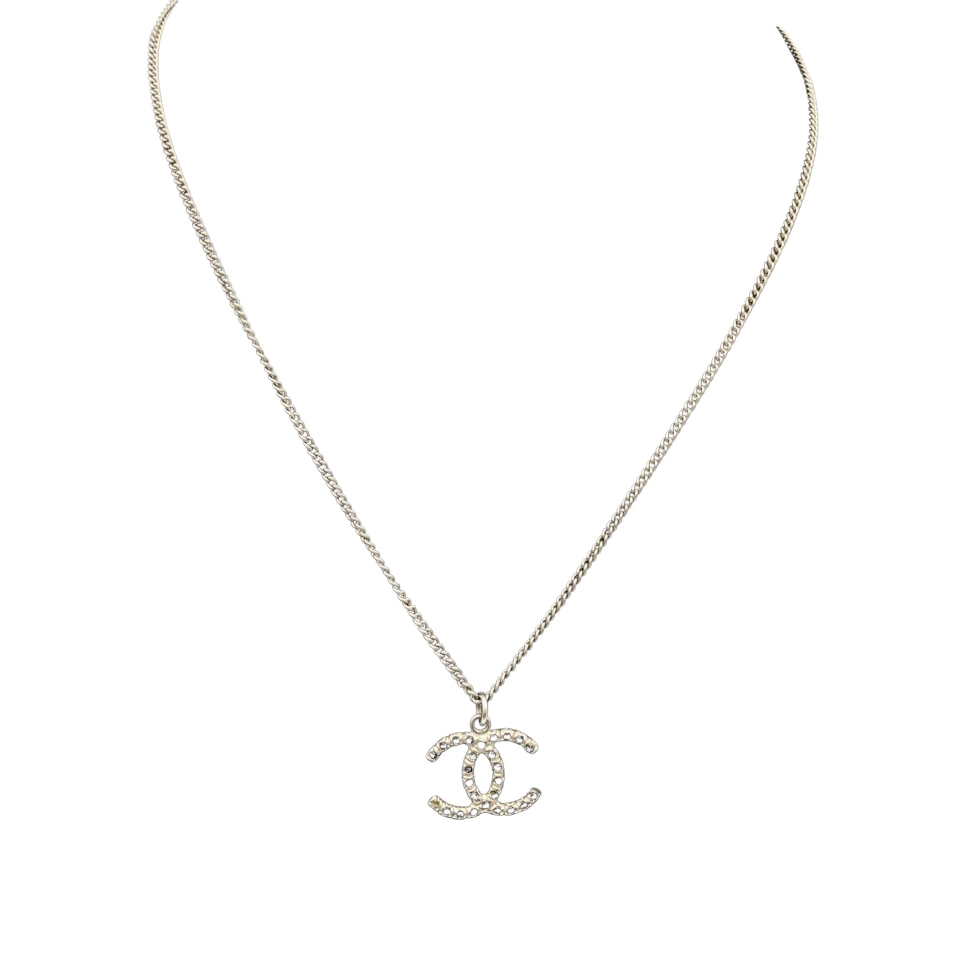 Chanel Logo CC Silver Metal Necklace 