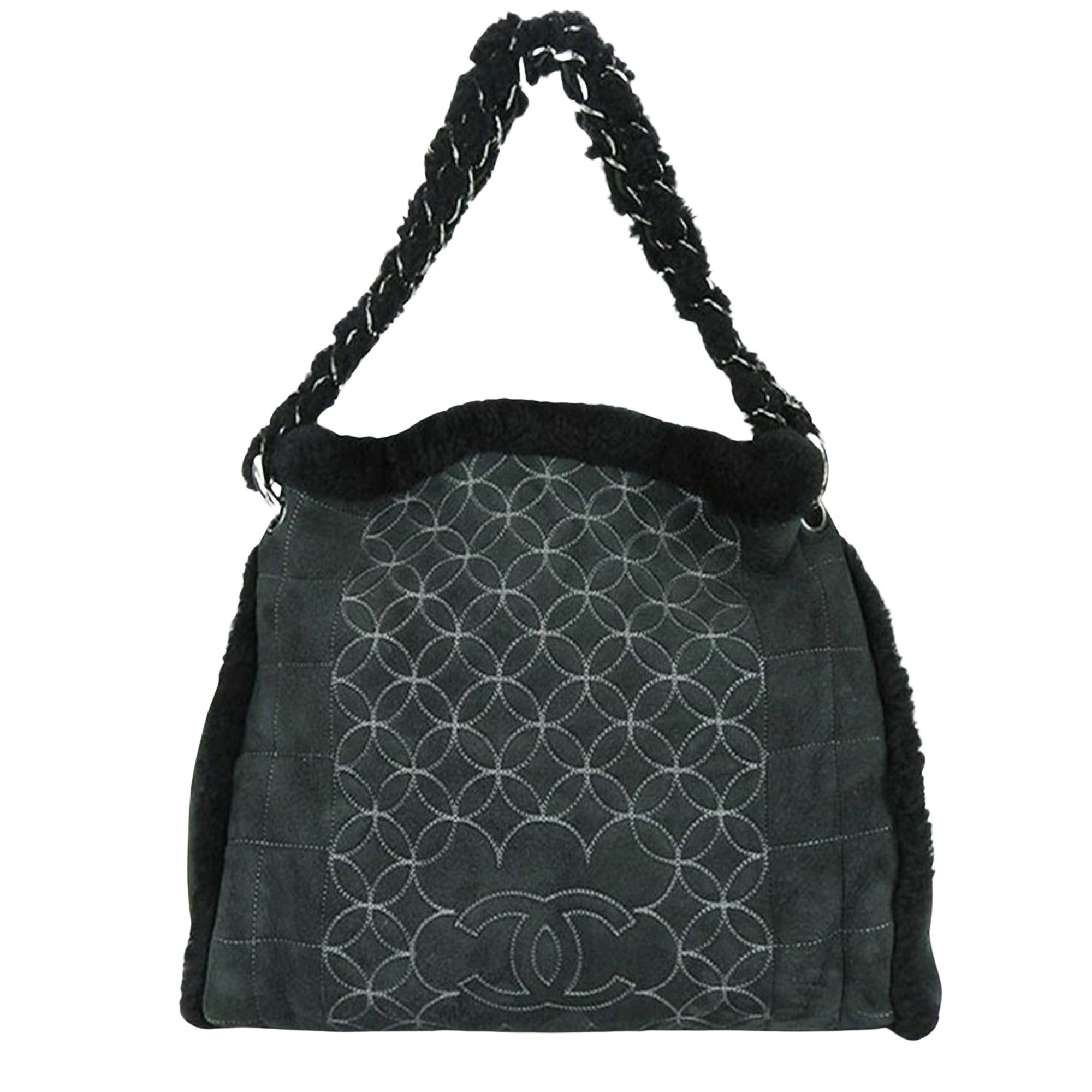 Chanel Quilted Grey Wool Tote Bag