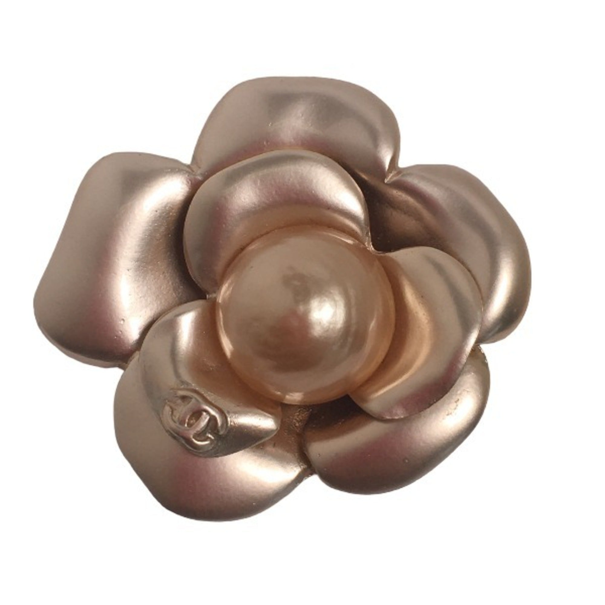 Chanel Camellia Gold Metal Brooch 