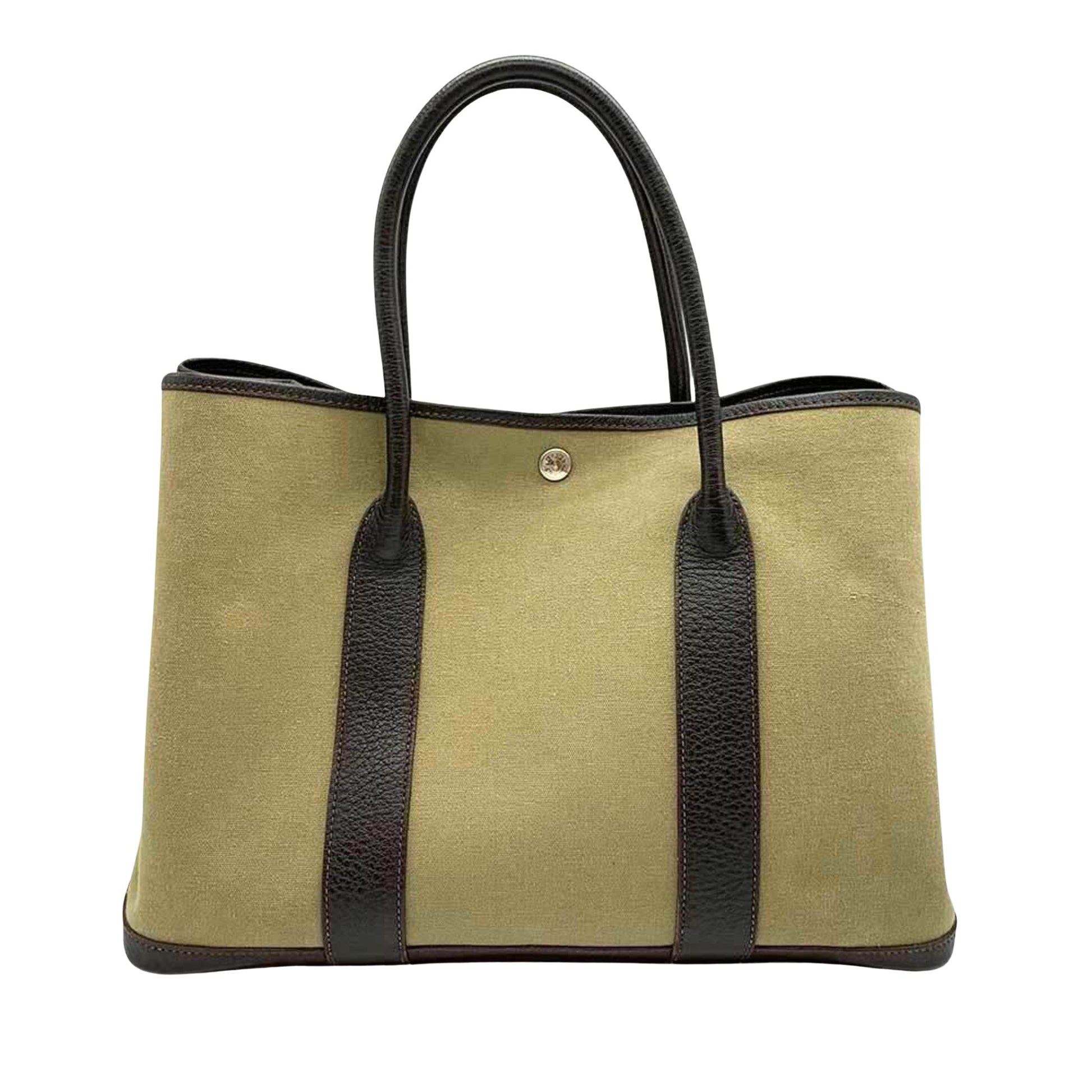 Hermès Garden Party Khaki Canvas Handbag 