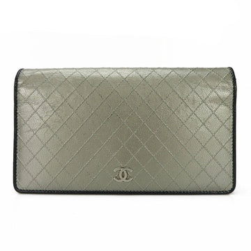 Chanel Logo CC Silver Leather Wallet 