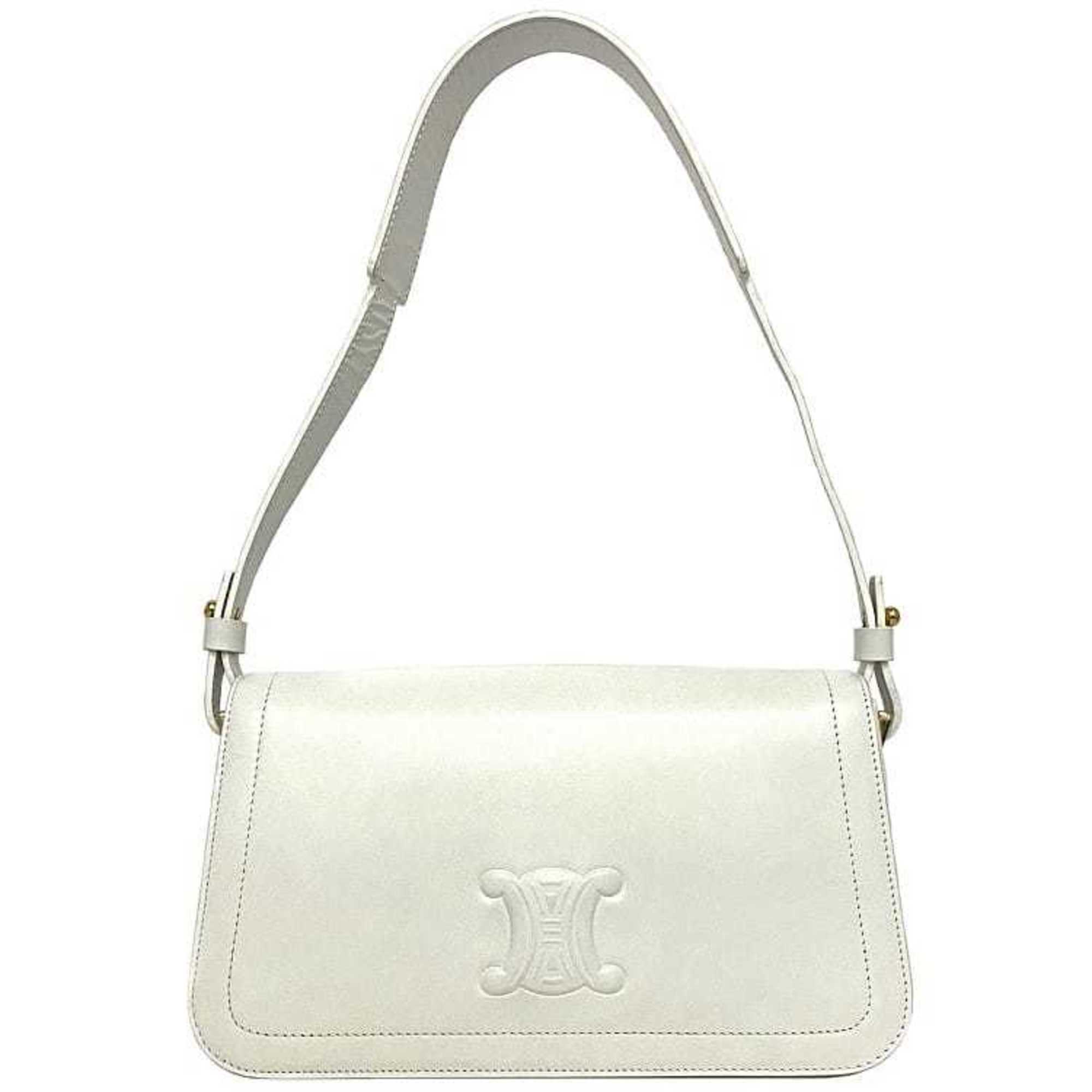 Céline Triomphe White Leather Shoulder Bag