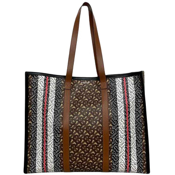 Burberry Stripe Brown Canvas Tote Bag