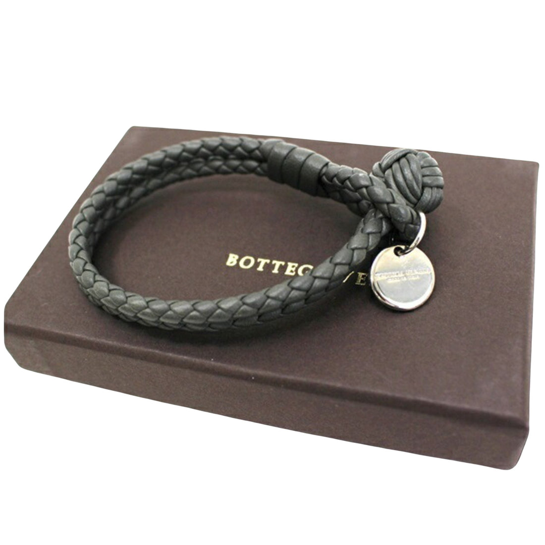 Bottega Veneta Intrecciato Grey Leather Bracelet 