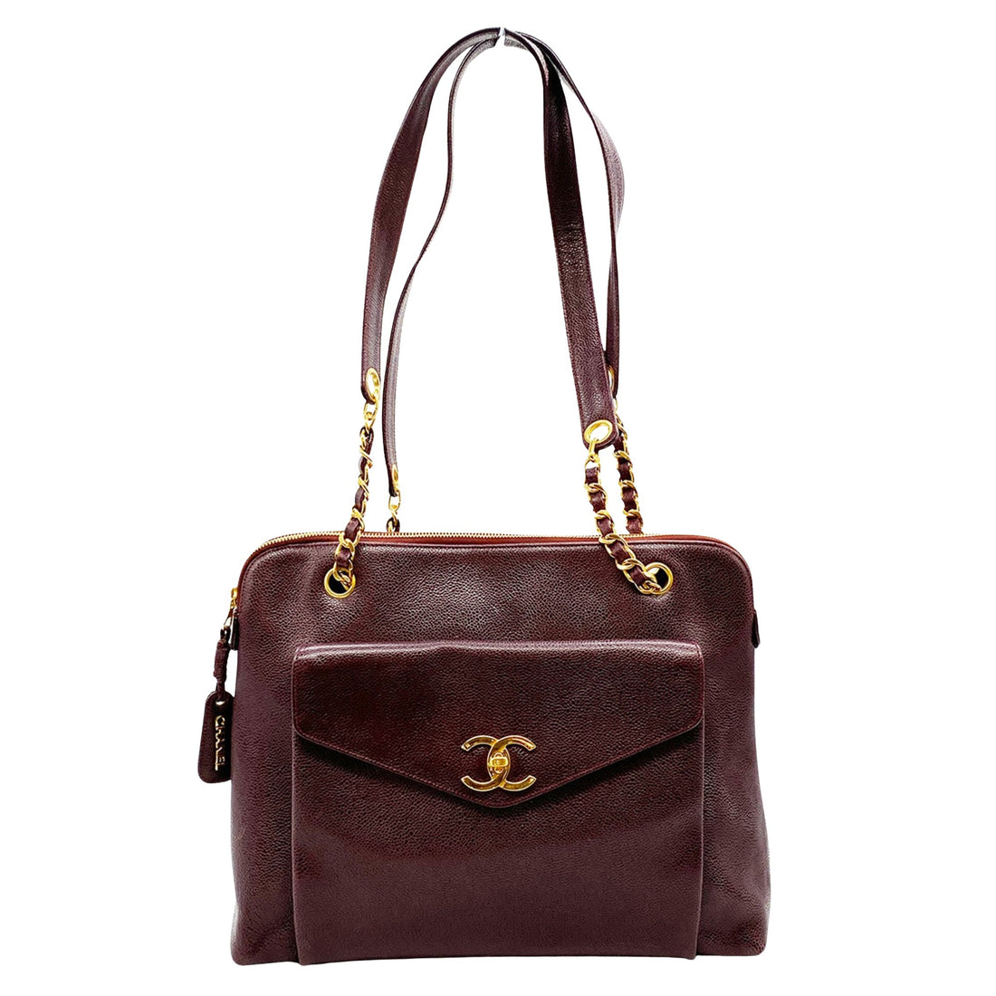 Chanel Logo CC Burgundy Leather Shoulder Bag