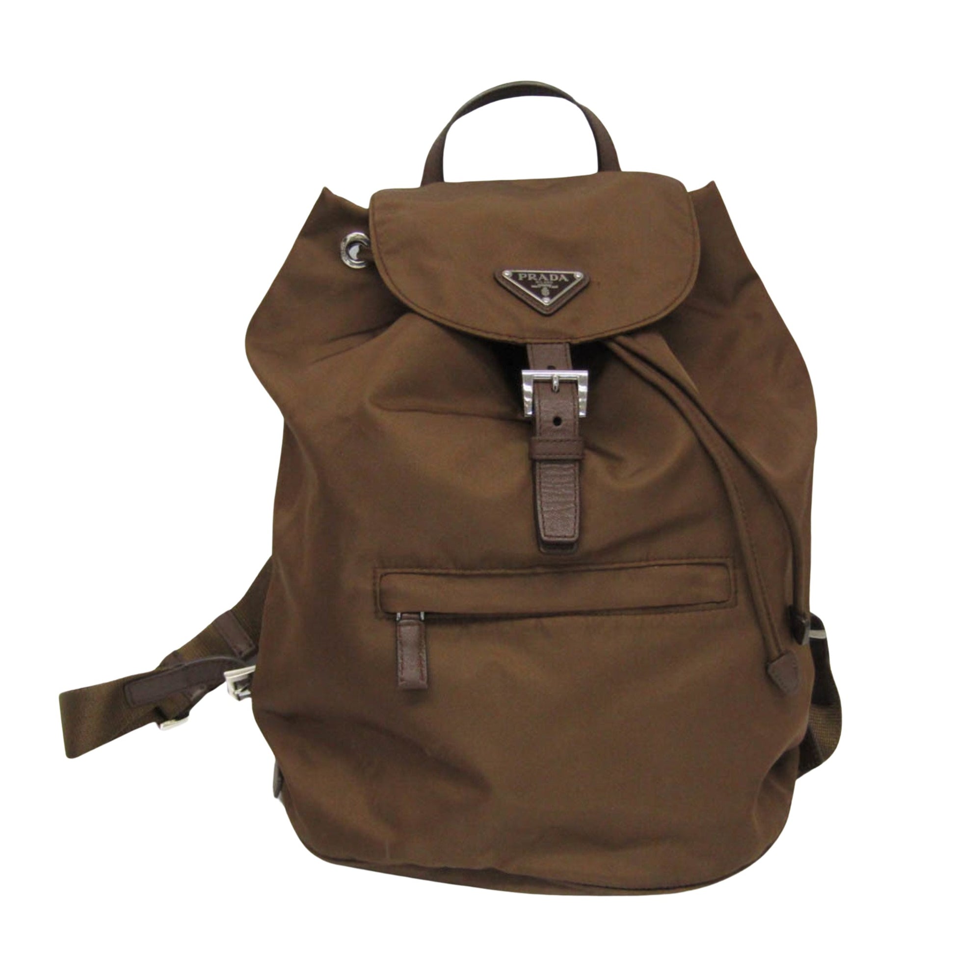 Prada Tessuto Brown Synthetic Backpack Bag