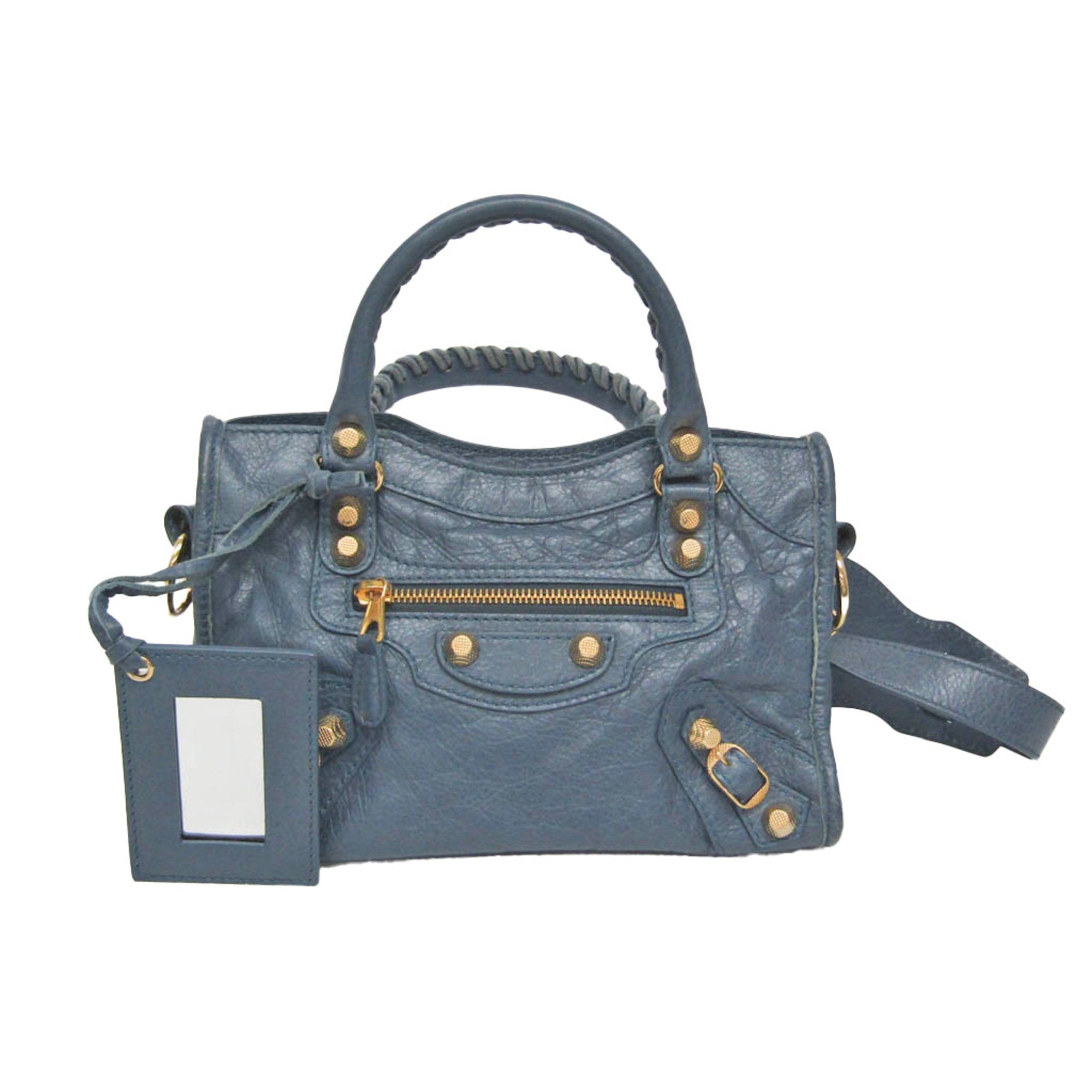 Balenciaga City mini Blue Leather Handbag 