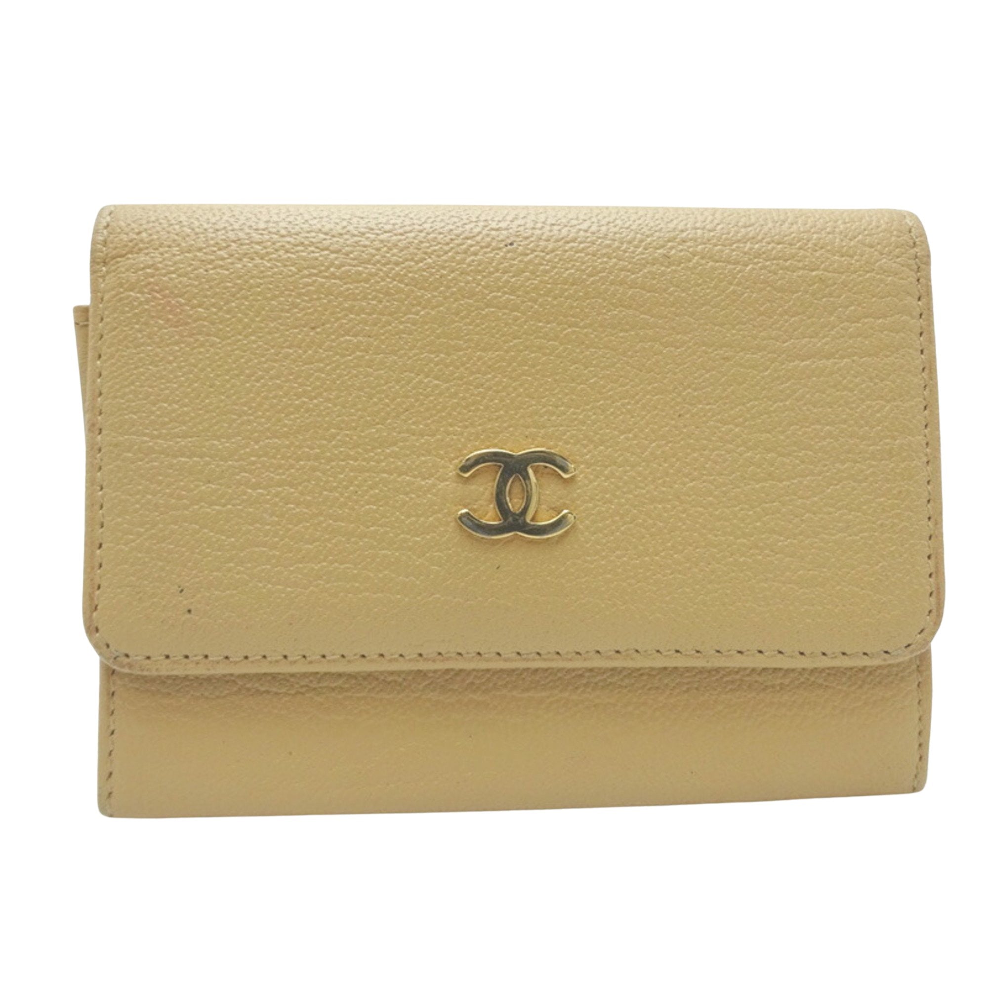 Chanel Porte carte Beige Leather Wallet 