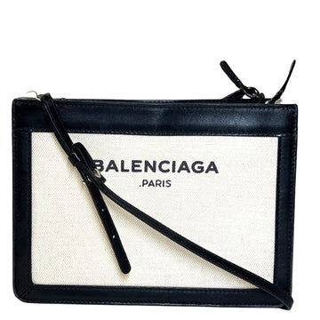 Balenciaga Navy White Canvas Shoulder Bag