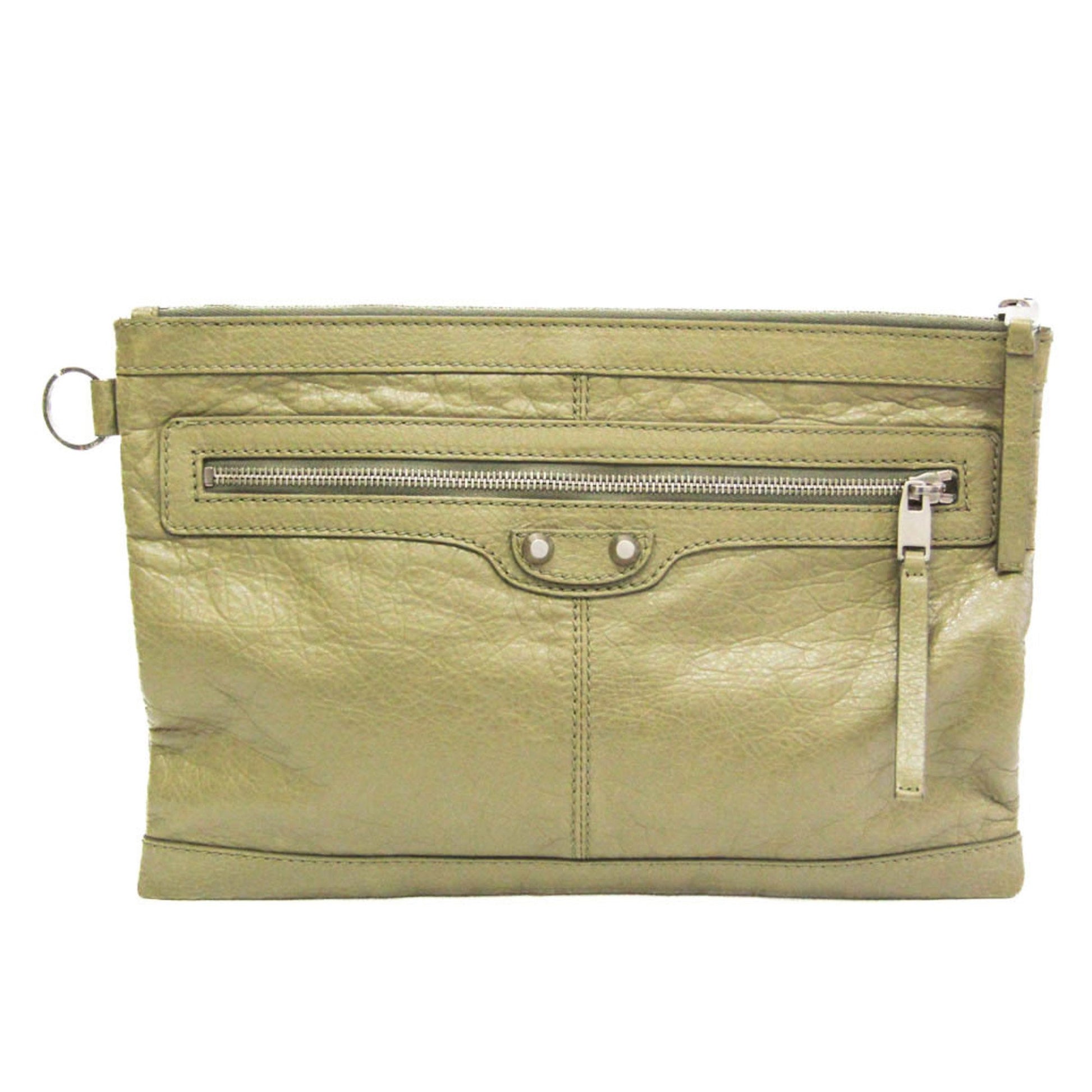 Balenciaga Classic Green Leather Clutch Bag