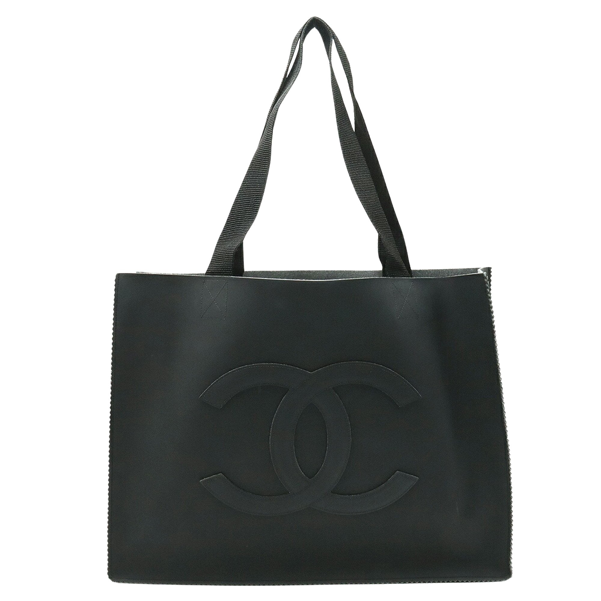 Chanel Logo CC Black Rubber Tote Bag