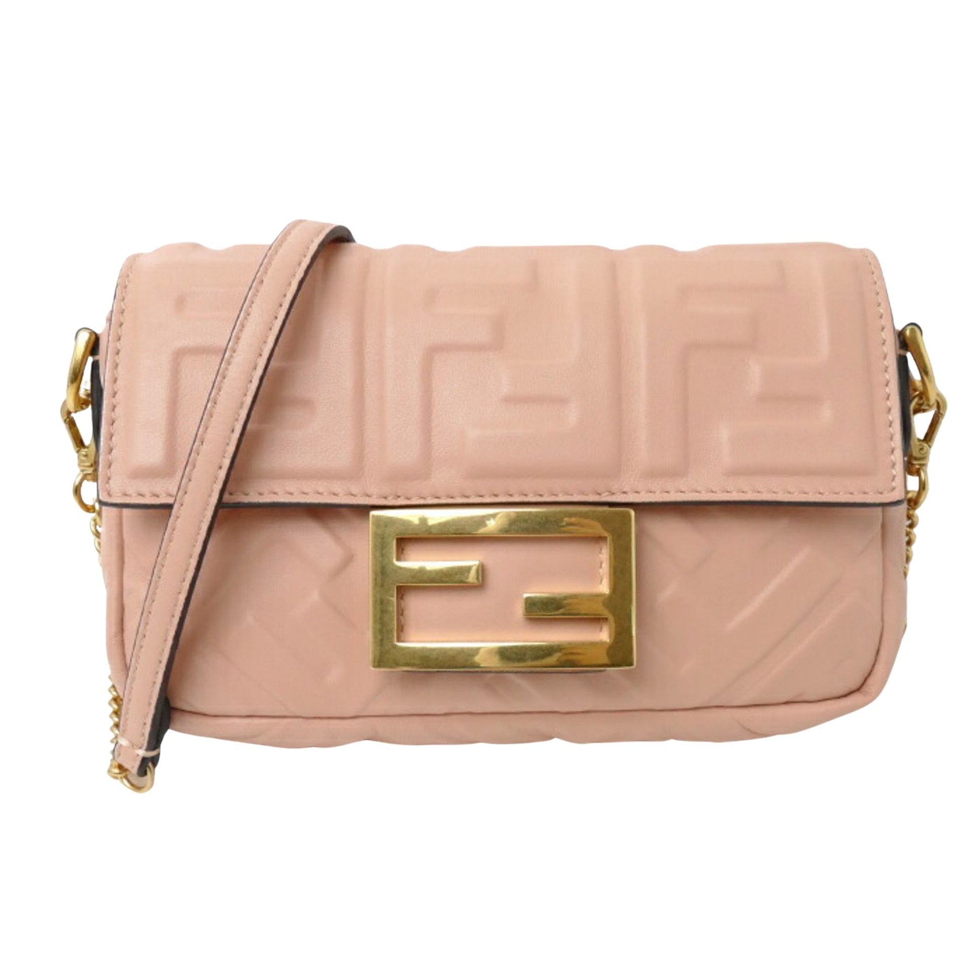 Fendi Baguette Pink Leather Shoulder Bag