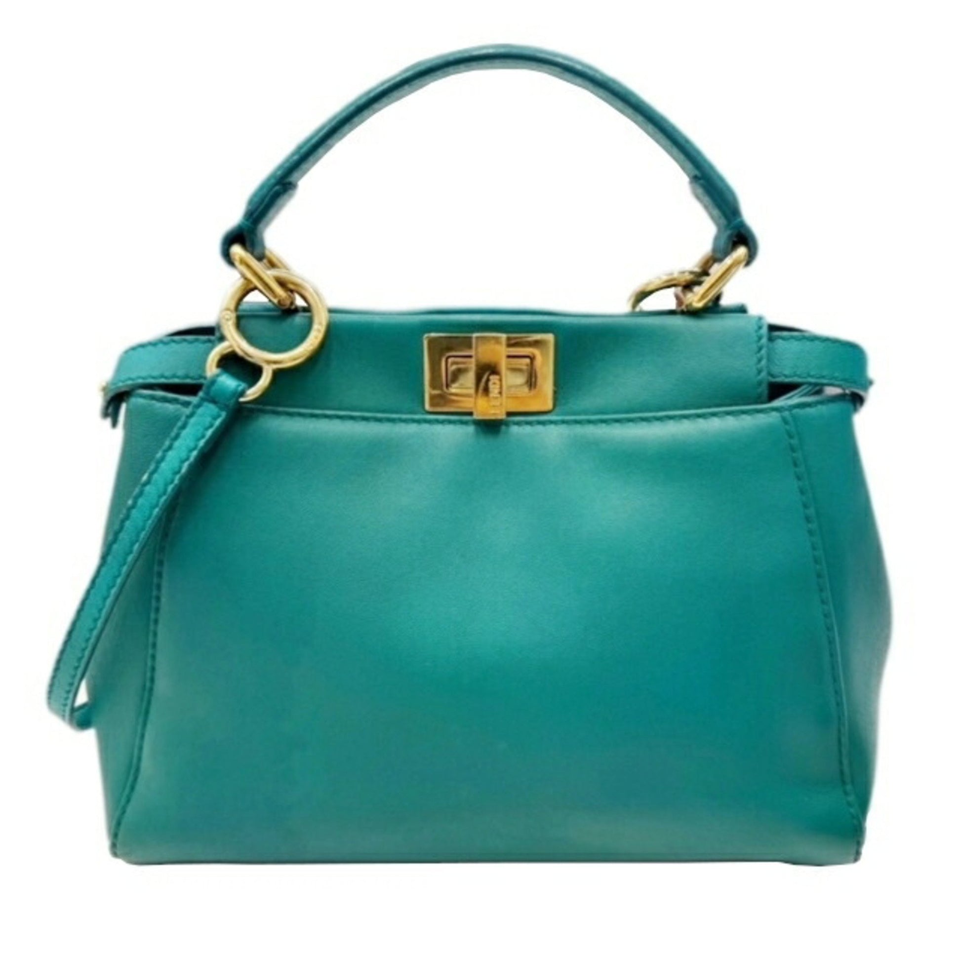 Fendi Peekaboo Green Leather Handbag 