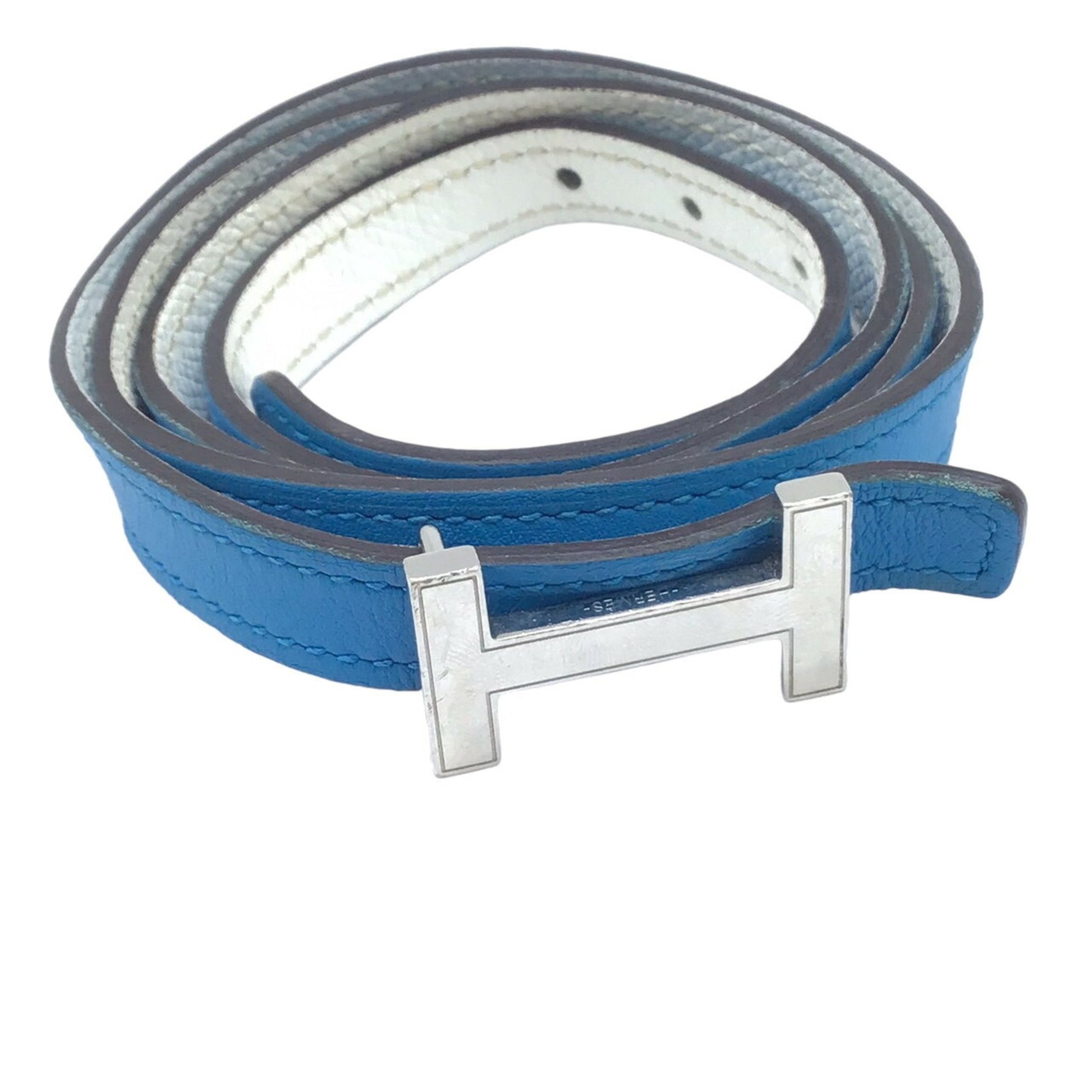 Hermès H Blue Leather Belt 