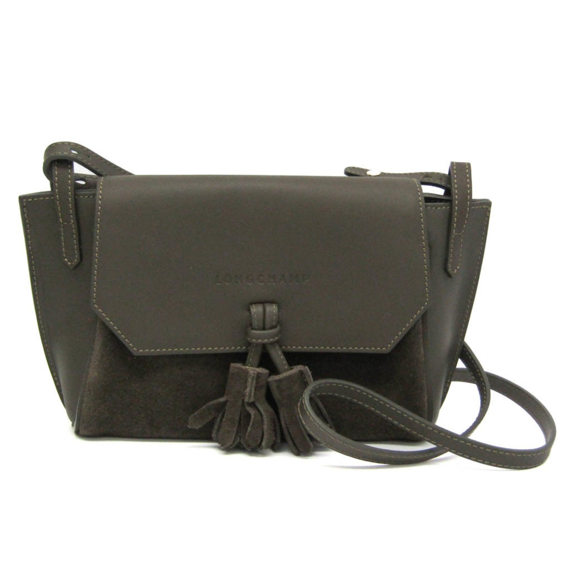 Longchamp Penelope Khaki Leather Shoulder Bag