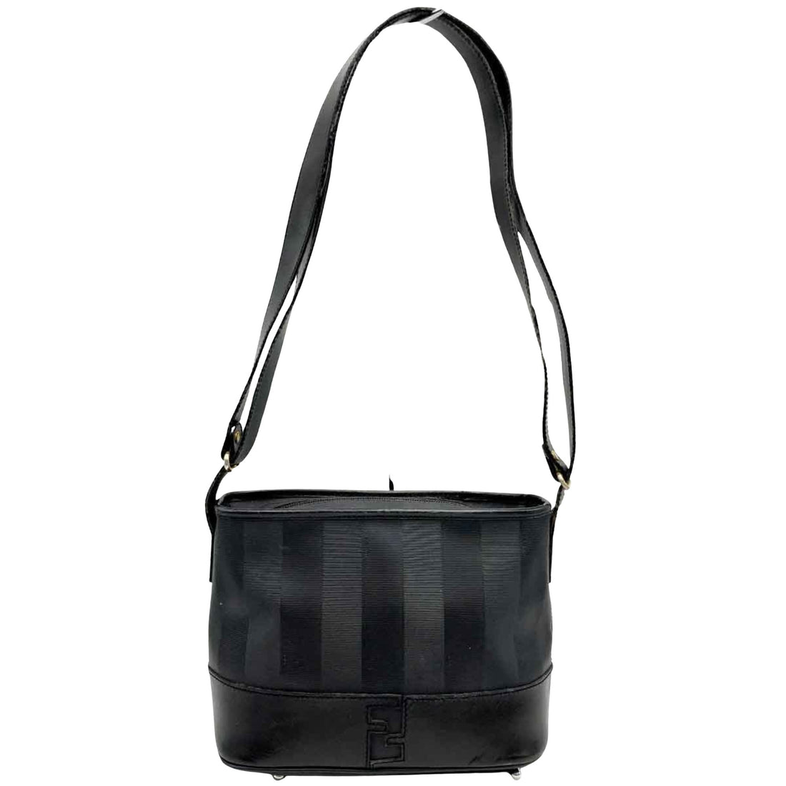 Fendi Pequin Black Canvas Shoulder Bag